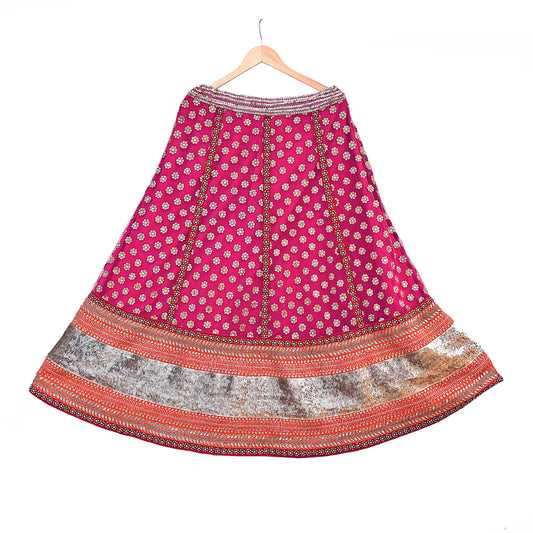 Indian Pre-owned Heavy Wedding Red Net/Mesh Hand Embroidered Lehenga/Skirt Designer By Sabyasachi Zardozi Bridal Wear