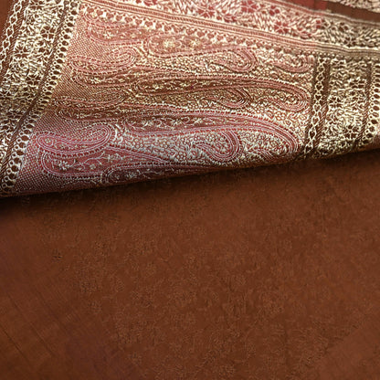 Vintage Brown Banarasi Silk Saree Pure Satin Silk Handwoven Tanchoi Fabric with Paisley Weave 5 Yard Dressmaking Craft Material