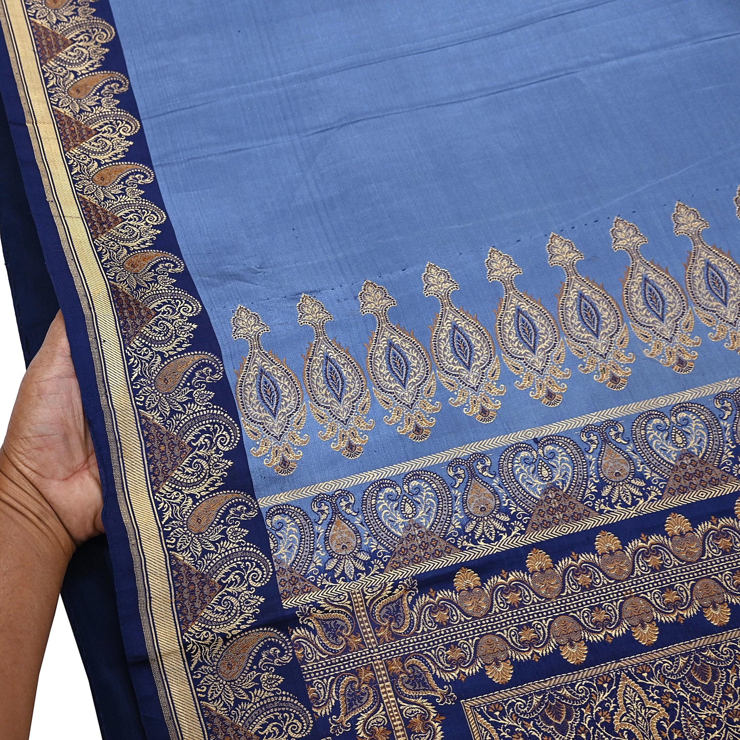 Vintage Blue Banarasi Silk Saree Pure Satin Silk Handwoven Tanchoi Fabric with Floral Weave 5 Yard Dressmaking Craft Material