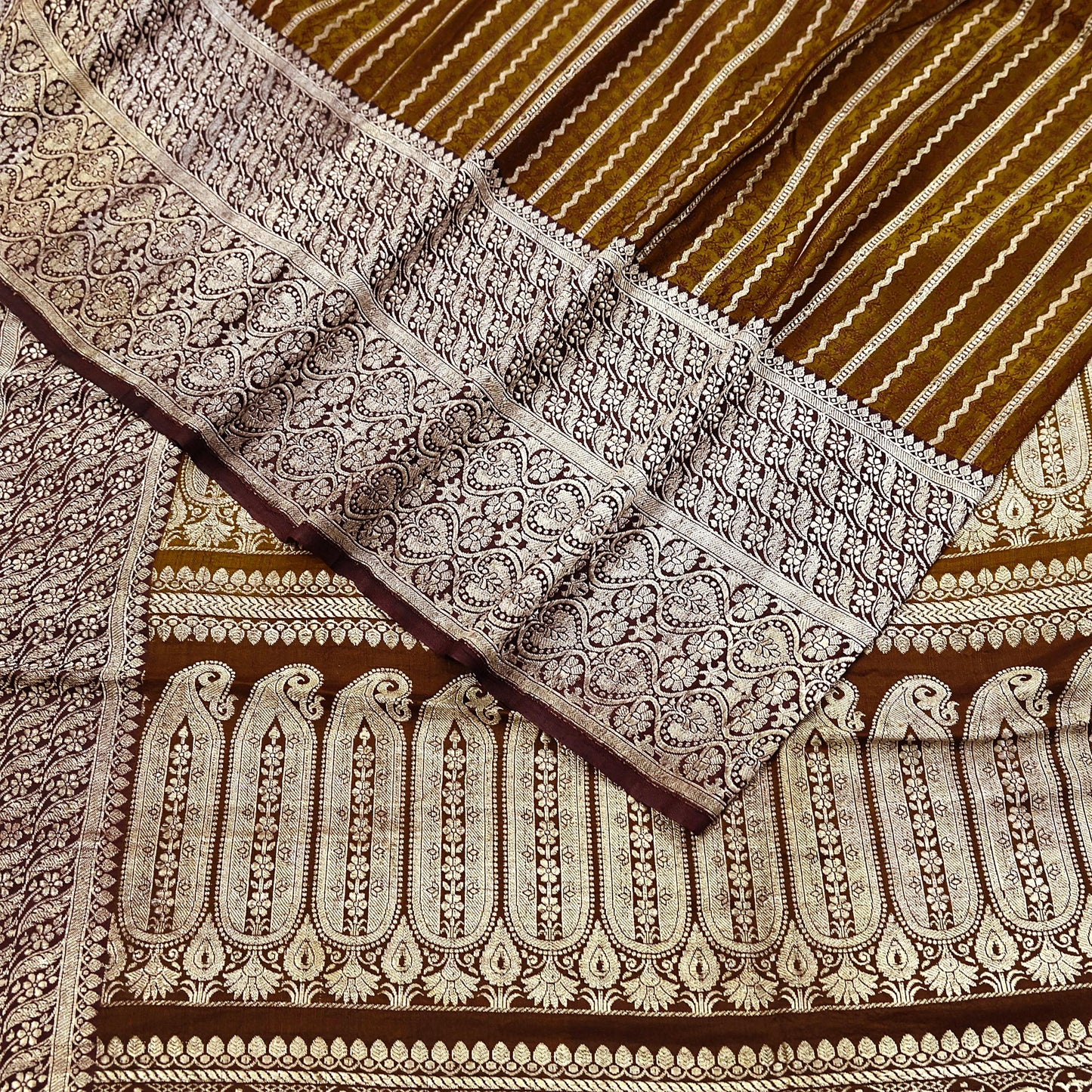 Vintage Green Banarasi Silk Saree Pure Satin Silk Handwoven Tanchoi Fabric with Paisley Weave 5 Yard Dressmaking Craft Material