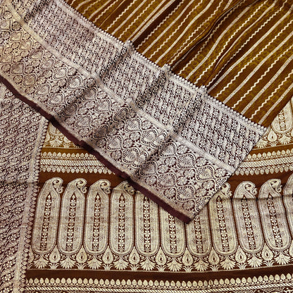 Vintage Green Banarasi Silk Saree Pure Satin Silk Handwoven Tanchoi Fabric with Paisley Weave 5 Yard Dressmaking Craft Material