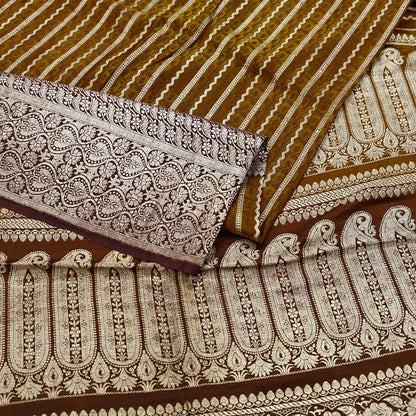 Vintage Green Banarasi Silk Saree Pure Satin Silk Handwoven Tanchoi Fabric with Paisley Weave 5 Yard Dressmaking Craft Material