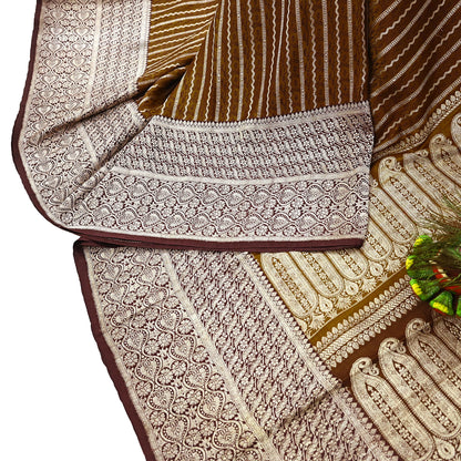 Vintage Green Banarasi Silk Saree Pure Satin Silk Handwoven Tanchoi Fabric with Paisley Weave 5 Yard Dressmaking Craft Material