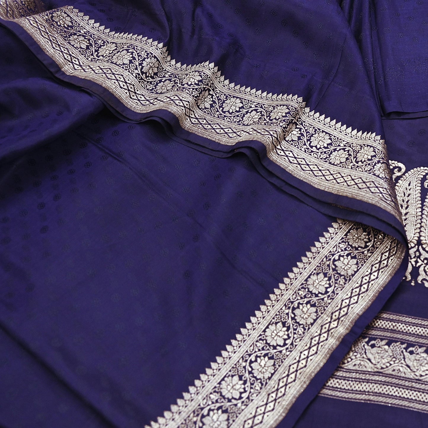 Vintage Banarasi Saree Pure Satin Silk Woven Brocade Zari Fabric Blue Heavy Craft Sari 5 Yards Indian Antique Textile Dress Making