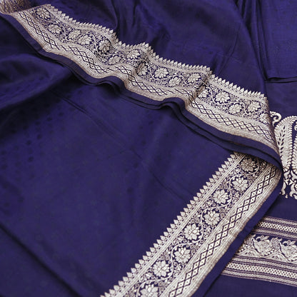 Vintage Banarasi Saree Pure Satin Silk Woven Brocade Zari Fabric Blue Heavy Craft Sari 5 Yards Indian Antique Textile Dress Making
