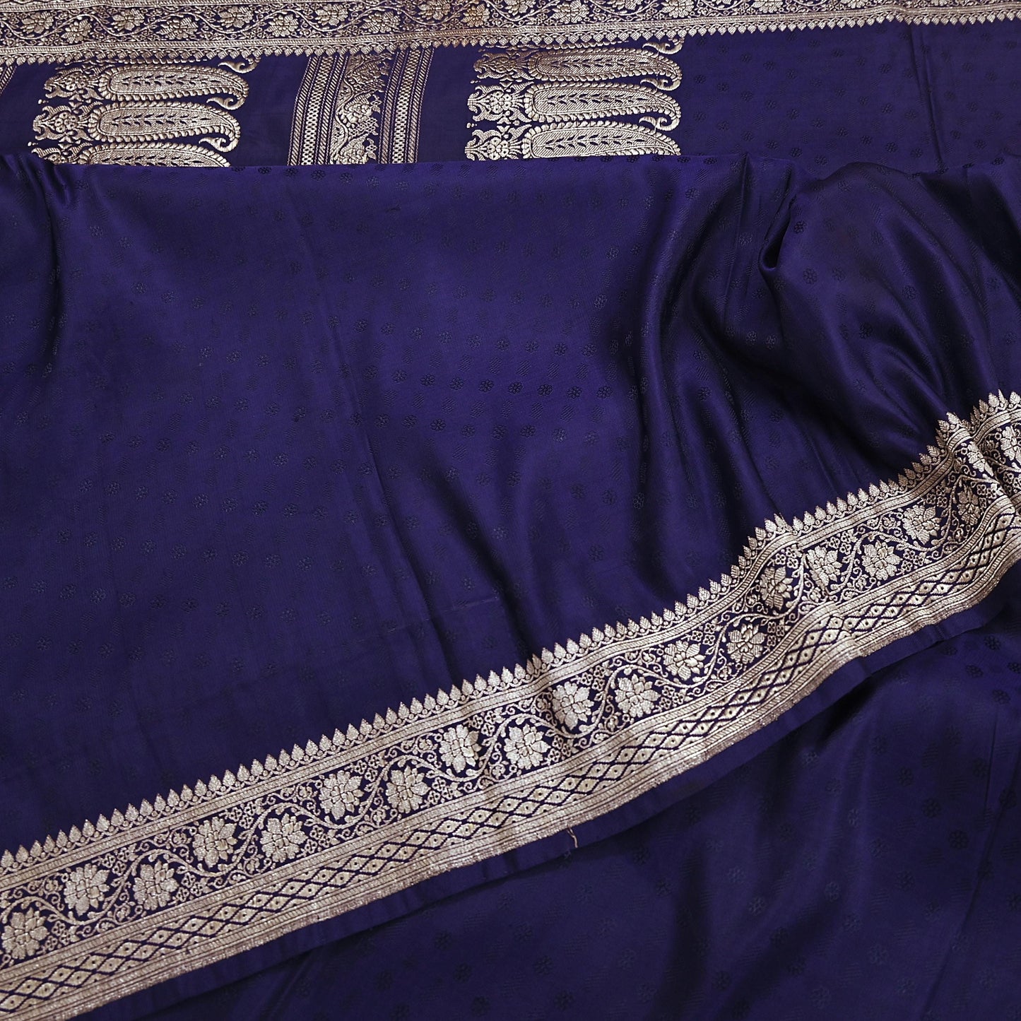 Vintage Banarasi Saree Pure Satin Silk Woven Brocade Zari Fabric Blue Heavy Craft Sari 5 Yards Indian Antique Textile Dress Making