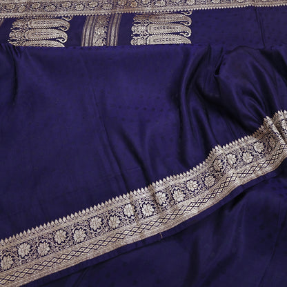 Vintage Banarasi Saree Pure Satin Silk Woven Brocade Zari Fabric Blue Heavy Craft Sari 5 Yards Indian Antique Textile Dress Making