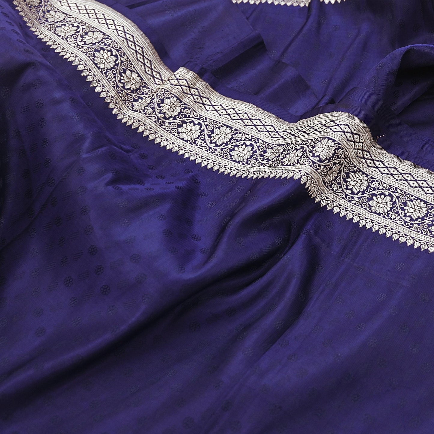 Vintage Banarasi Saree Pure Satin Silk Woven Brocade Zari Fabric Blue Heavy Craft Sari 5 Yards Indian Antique Textile Dress Making