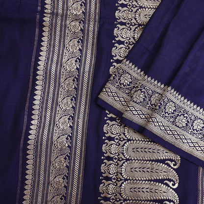 Vintage Banarasi Saree Pure Satin Silk Woven Brocade Zari Fabric Blue Heavy Craft Sari 5 Yards Indian Antique Textile Dress Making