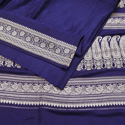 Vintage Banarasi Saree Pure Satin Silk Woven Brocade Zari Fabric Blue Heavy Craft Sari 5 Yards Indian Antique Textile Dress Making