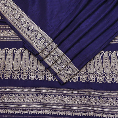 Vintage Banarasi Saree Pure Satin Silk Woven Brocade Zari Fabric Blue Heavy Craft Sari 5 Yards Indian Antique Textile Dress Making