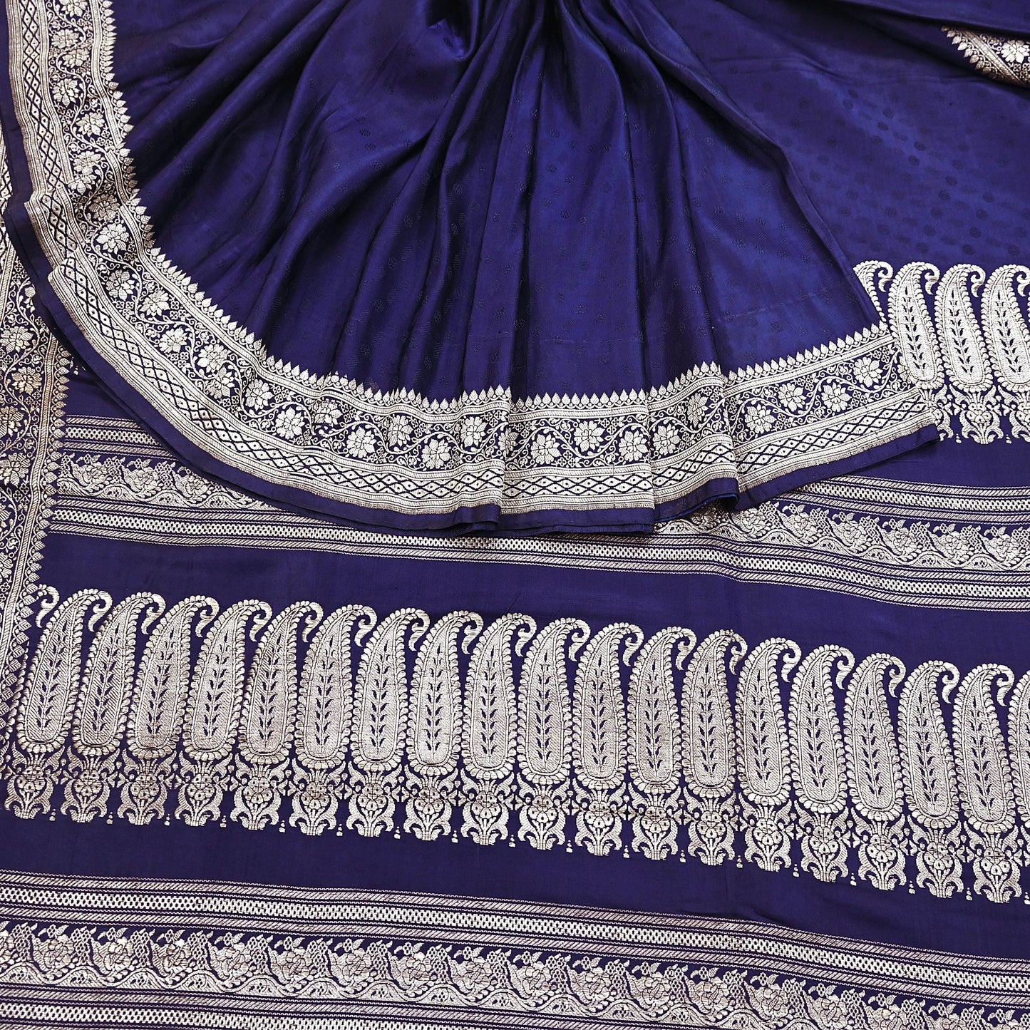 Vintage Banarasi Saree Pure Satin Silk Woven Brocade Zari Fabric Blue Heavy Craft Sari 5 Yards Indian Antique Textile Dress Making