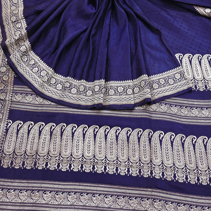 Vintage Banarasi Saree Pure Satin Silk Woven Brocade Zari Fabric Blue Heavy Craft Sari 5 Yards Indian Antique Textile Dress Making