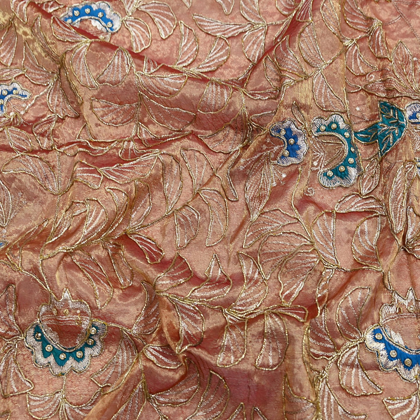 Indian Vintage Heavy Golden Dupatta Tissue Silk Long Stole Hand Embroidered Scarf Zari Zardozi/Dabka