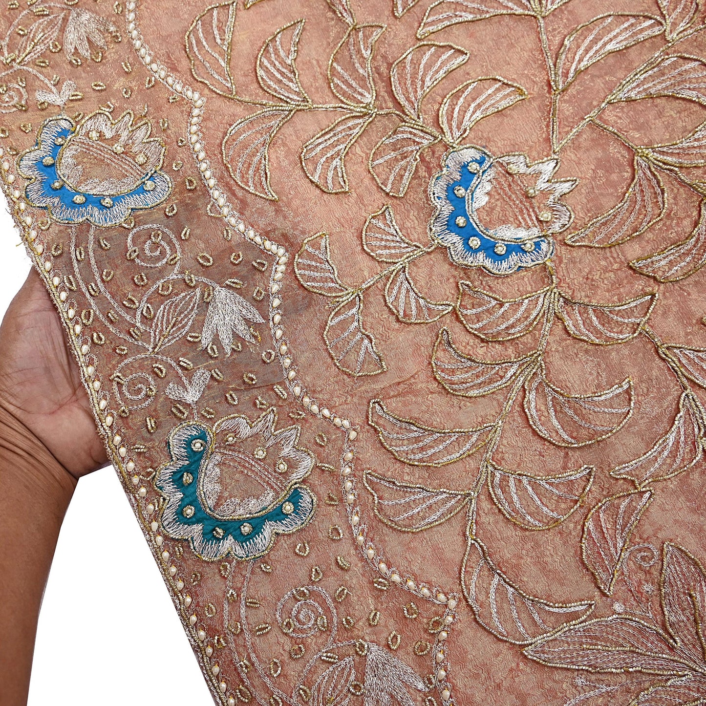 Indian Vintage Heavy Golden Dupatta Tissue Silk Long Stole Hand Embroidered Scarf Zari Zardozi/Dabka