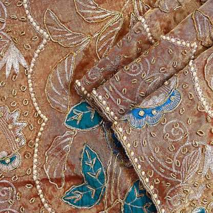 Indian Vintage Heavy Golden Dupatta Tissue Silk Long Stole Hand Embroidered Scarf Zari Zardozi/Dabka