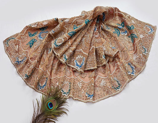 Indian Vintage Heavy Golden Dupatta Tissue Silk Long Stole Hand Embroidered Scarf Zari Zardozi/Dabka