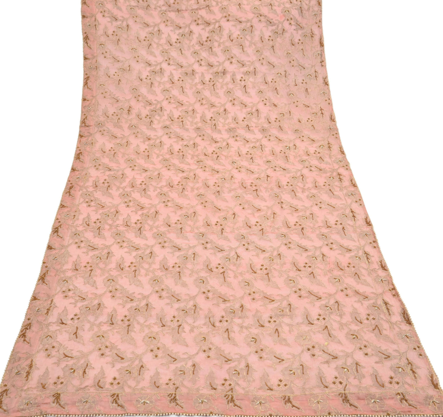 Indian Vintage Heavy Wedding Peach Dupatta Pure Organza Silk Long Stole Hand Embroidered Scarves Zardozi Zari Bridal Veil Wrap Hijab
