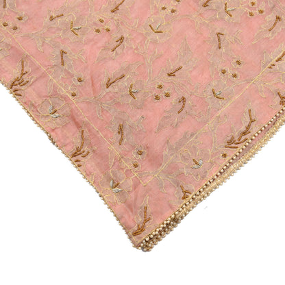 Indian Vintage Heavy Wedding Peach Dupatta Pure Organza Silk Long Stole Hand Embroidered Scarves Zardozi Zari Bridal Veil Wrap Hijab