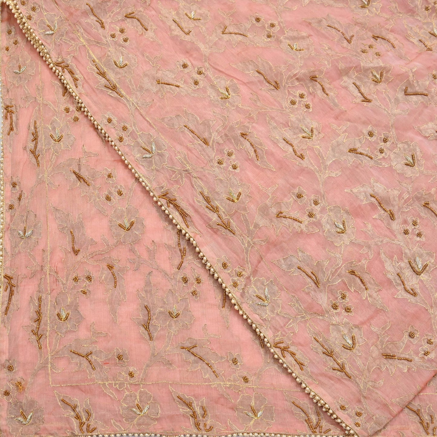 Indian Vintage Heavy Wedding Peach Dupatta Pure Organza Silk Long Stole Hand Embroidered Scarves Zardozi Zari Bridal Veil Wrap Hijab