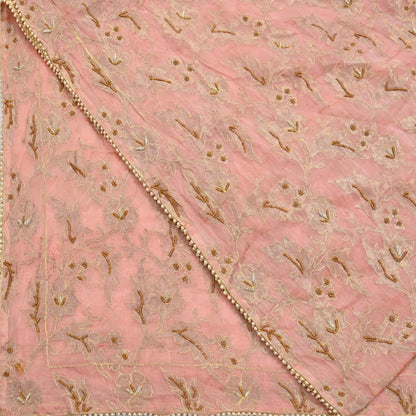 Indian Vintage Heavy Wedding Peach Dupatta Pure Organza Silk Long Stole Hand Embroidered Scarves Zardozi Zari Bridal Veil Wrap Hijab