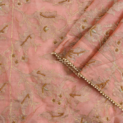 Indian Vintage Heavy Wedding Peach Dupatta Pure Organza Silk Long Stole Hand Embroidered Scarves Zardozi Zari Bridal Veil Wrap Hijab