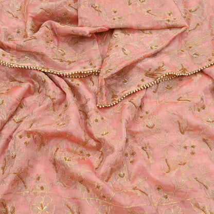 Indian Vintage Heavy Wedding Peach Dupatta Pure Organza Silk Long Stole Hand Embroidered Scarves Zardozi Zari Bridal Veil Wrap Hijab