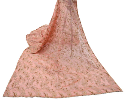 Indian Vintage Heavy Wedding Peach Dupatta Pure Organza Silk Long Stole Hand Embroidered Scarves Zardozi Zari Bridal Veil Wrap Hijab