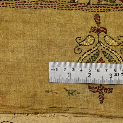 Indian Vintage Green Saree 100% Pure Silk Hand Embroidered Kantha Sari Fabric 5Yd Sewing Floral Sequin