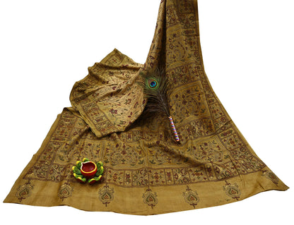 Indian Vintage Green Saree 100% Pure Silk Hand Embroidered Kantha Sari Fabric 5Yd Sewing Floral Sequin