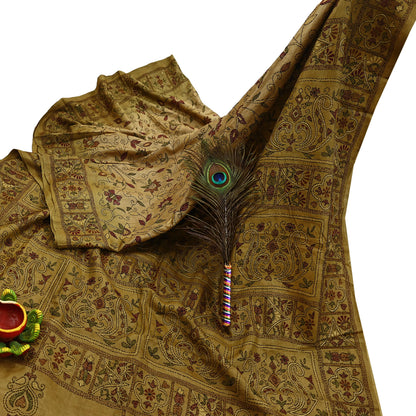 Indian Vintage Green Saree 100% Pure Silk Hand Embroidered Kantha Sari Fabric 5Yd Sewing Floral Sequin
