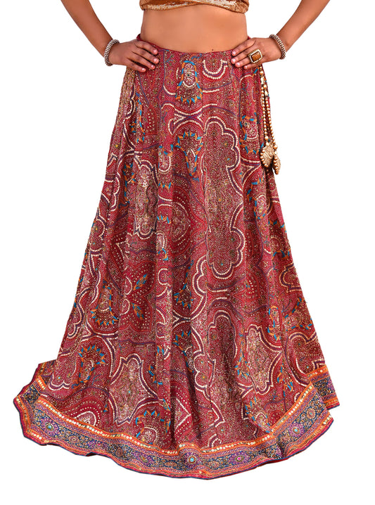 Indian Pre-owned pink Pure Georgette Silk Hand Embroidered Ritu Kumar Designer Lehenga/Skirt Ethnic Bollywood Party Wear