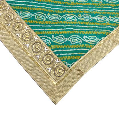 Indian Vintage Green Saree Hand Embroidered Bandhani Printed Sari 100% Pure Silk 5yard Soft Craft Fabric Beaded