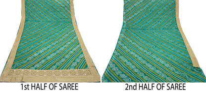 Indian Vintage Green Saree Hand Embroidered Bandhani Printed Sari 100% Pure Silk 5yard Soft Craft Fabric Beaded