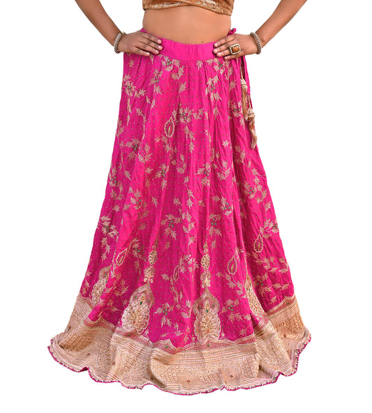 Indian Magenta Pure Silk Rajputani Bridal Lehenga, Heavy Zardozi Dabka Embroidered Wedding Skirt, Vintage Couture Ethnic Wear