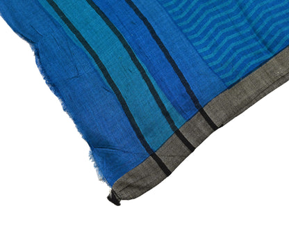 Vintage Blue Stole Pure Wool Printed Dupatta Scarf Shawl Wrap Floral Long Winter Scarf for Women, Hijab, Christmas Gift