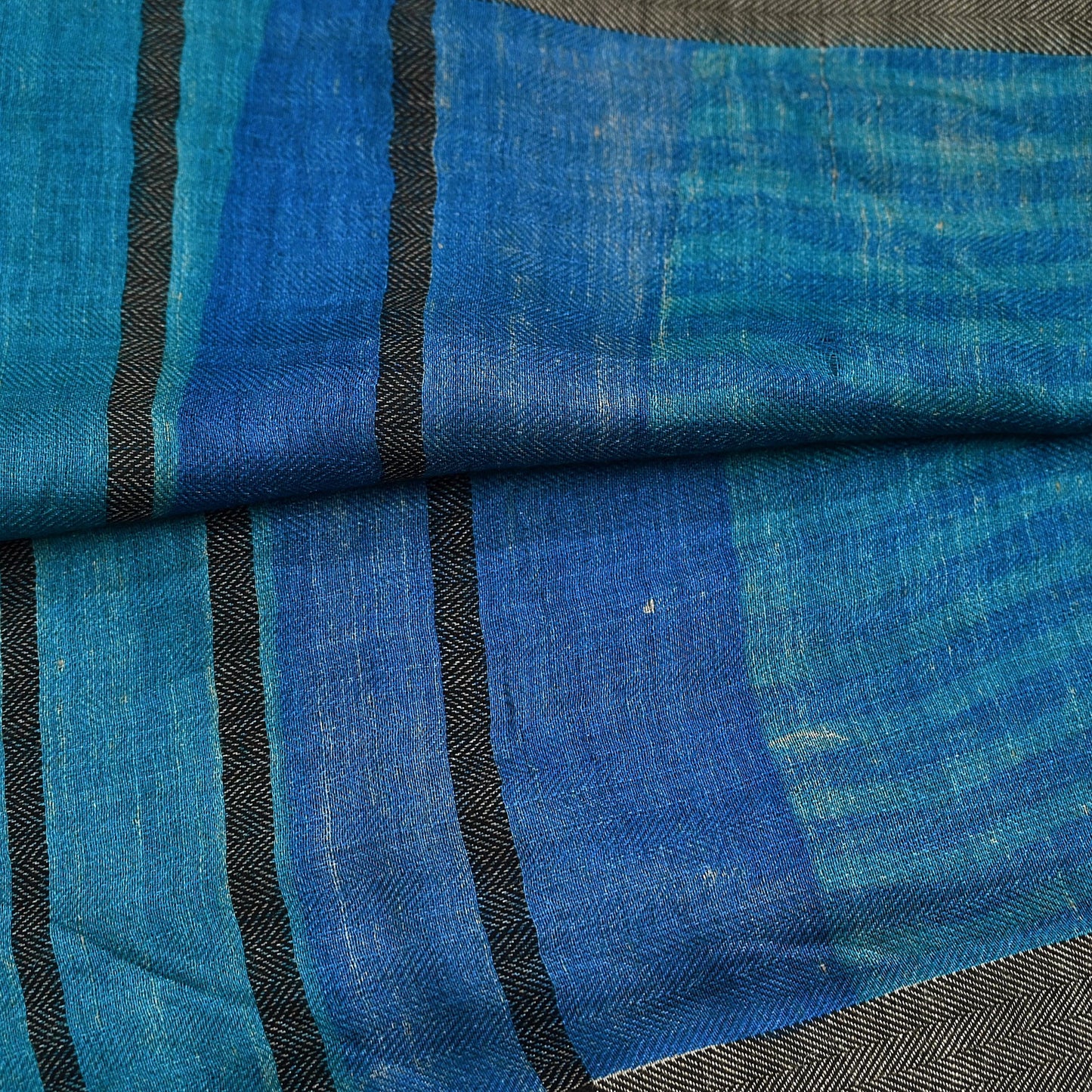 Vintage Blue Stole Pure Wool Printed Dupatta Scarf Shawl Wrap Floral Long Winter Scarf for Women, Hijab, Christmas Gift