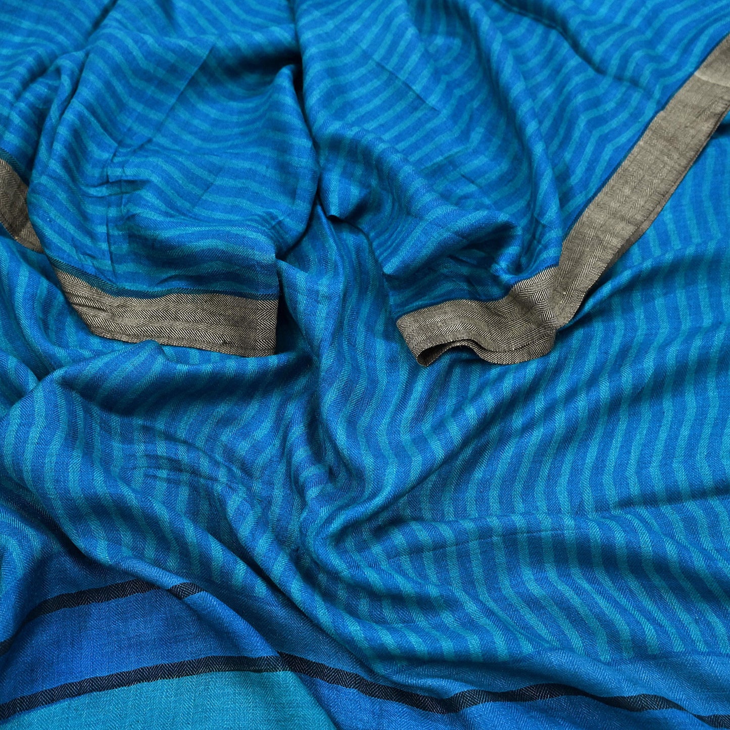 Vintage Blue Stole Pure Wool Printed Dupatta Scarf Shawl Wrap Floral Long Winter Scarf for Women, Hijab, Christmas Gift