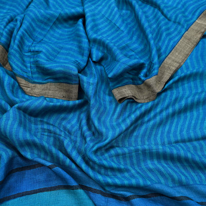 Vintage Blue Stole Pure Wool Printed Dupatta Scarf Shawl Wrap Floral Long Winter Scarf for Women, Hijab, Christmas Gift
