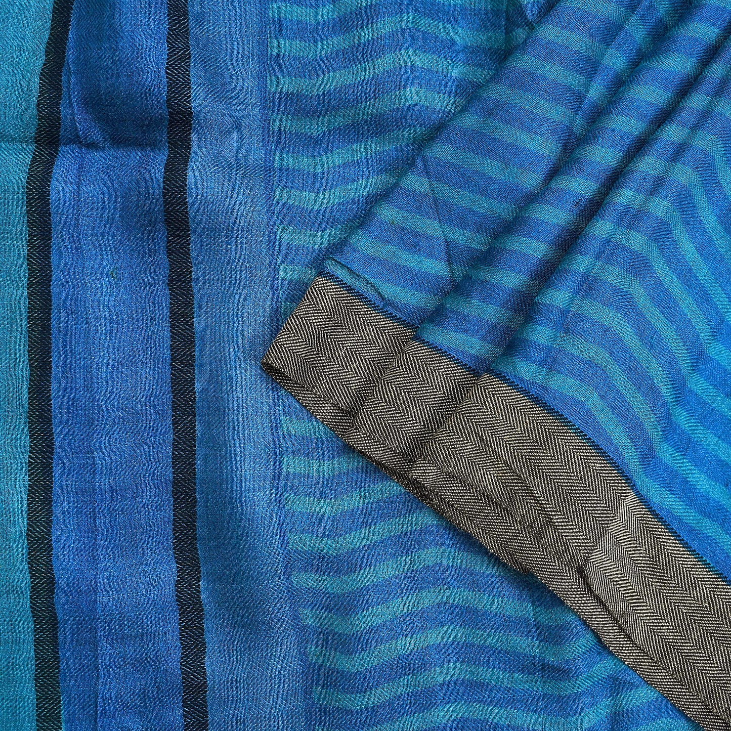 Vintage Blue Stole Pure Wool Printed Dupatta Scarf Shawl Wrap Floral Long Winter Scarf for Women, Hijab, Christmas Gift
