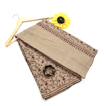 Indian Vintage Brown Shawl Pure Woolen Handmade Suzani Long Throw Stole Warm Design Soft Soft Cozy