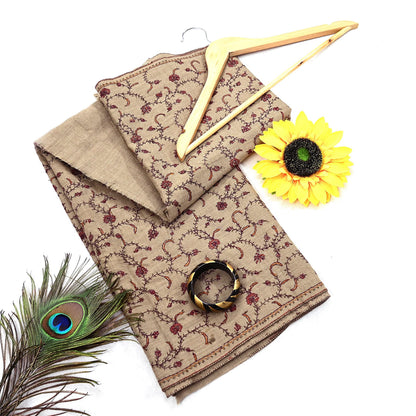 Indian Vintage Brown Shawl Pure Woolen Handmade Suzani Long Throw Stole Warm Design Soft Soft Cozy