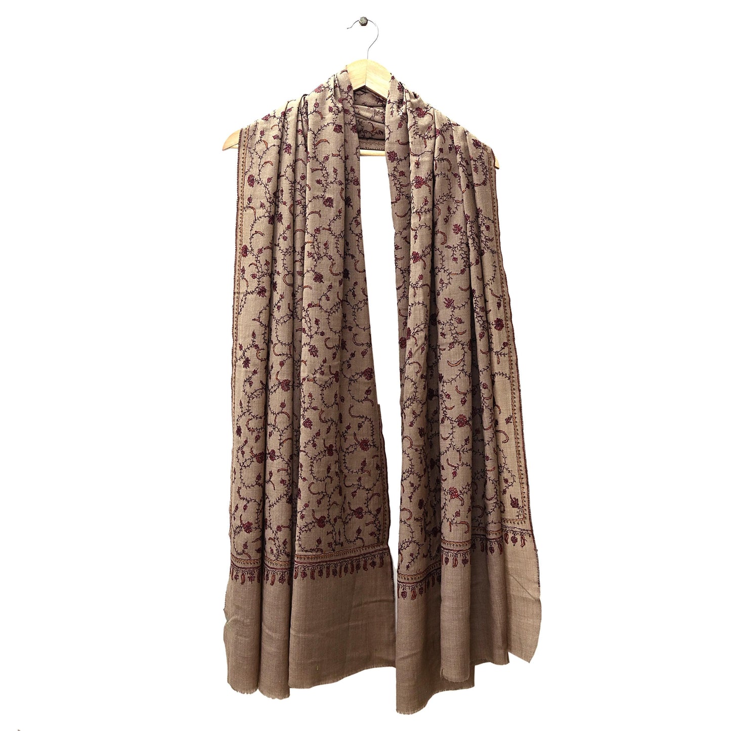 Indian Vintage Brown Shawl Pure Woolen Handmade Suzani Long Throw Stole Warm Design Soft Soft Cozy