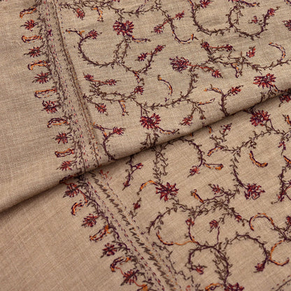 Indian Vintage Brown Shawl Pure Woolen Handmade Suzani Long Throw Stole Warm Design Soft Soft Cozy