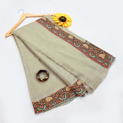 Indian Vintage Green Shawl Pure Pushmina Handmade Suzani Long Throw Stole Warm Paisley Design Soft Cozy