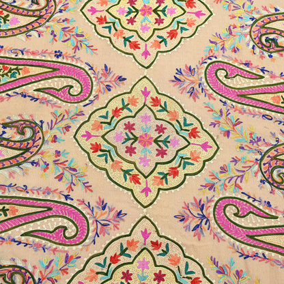 Vintage Kashmiri Aari Embroidery Shawl Brown Pure Wool Wrap Handcrafted Chain Stitch Kashida Stole Christmas Gift for Her