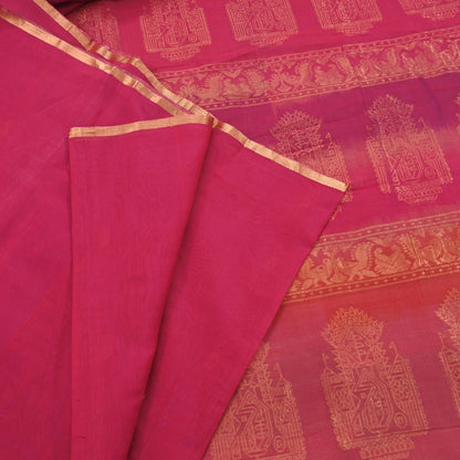 Indian Vintage Sari Pink & Orange Hand Woven Printed Sari 100% Pure Silk Sarees Craft Fabric 5yd Soft Zari Dress making Quilting Used