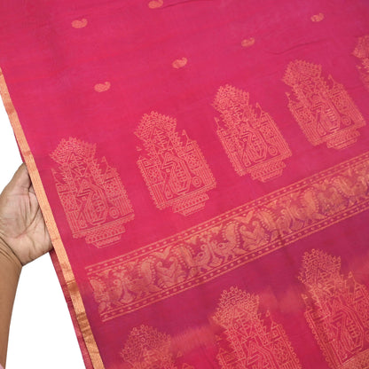 Indian Vintage Sari Pink & Orange Hand Woven Printed Sari 100% Pure Silk Sarees Craft Fabric 5yd Soft Zari Dress making Quilting Used