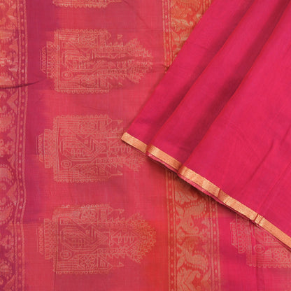 Indian Vintage Sari Pink & Orange Hand Woven Printed Sari 100% Pure Silk Sarees Craft Fabric 5yd Soft Zari Dress making Quilting Used