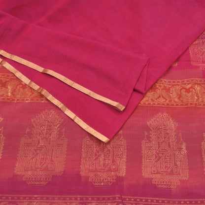 Indian Vintage Sari Pink & Orange Hand Woven Printed Sari 100% Pure Silk Sarees Craft Fabric 5yd Soft Zari Dress making Quilting Used
